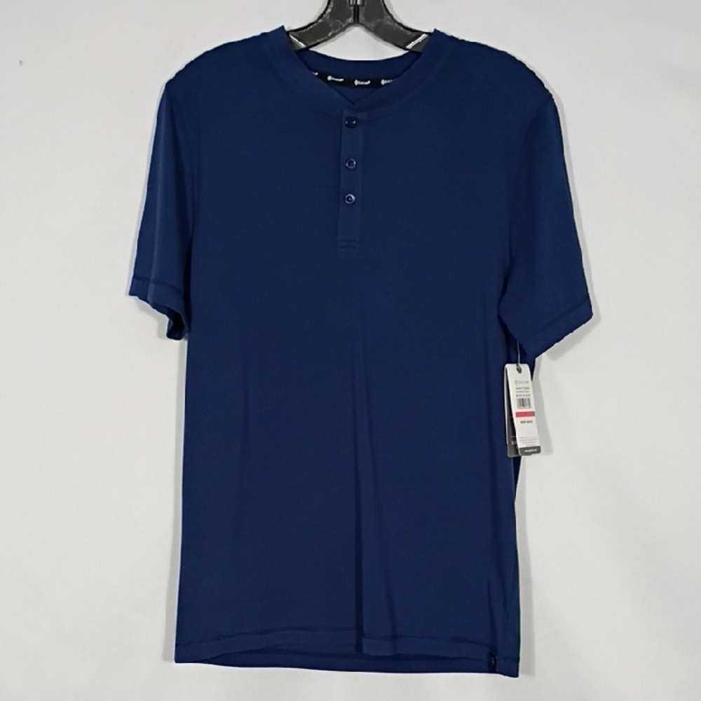 NWT Gaiam Rejuvenate Short Sleeve Henley Medieval Blue Mens Size Small